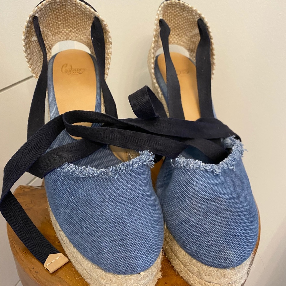 CASTANER frayed denim wedge espadrilles